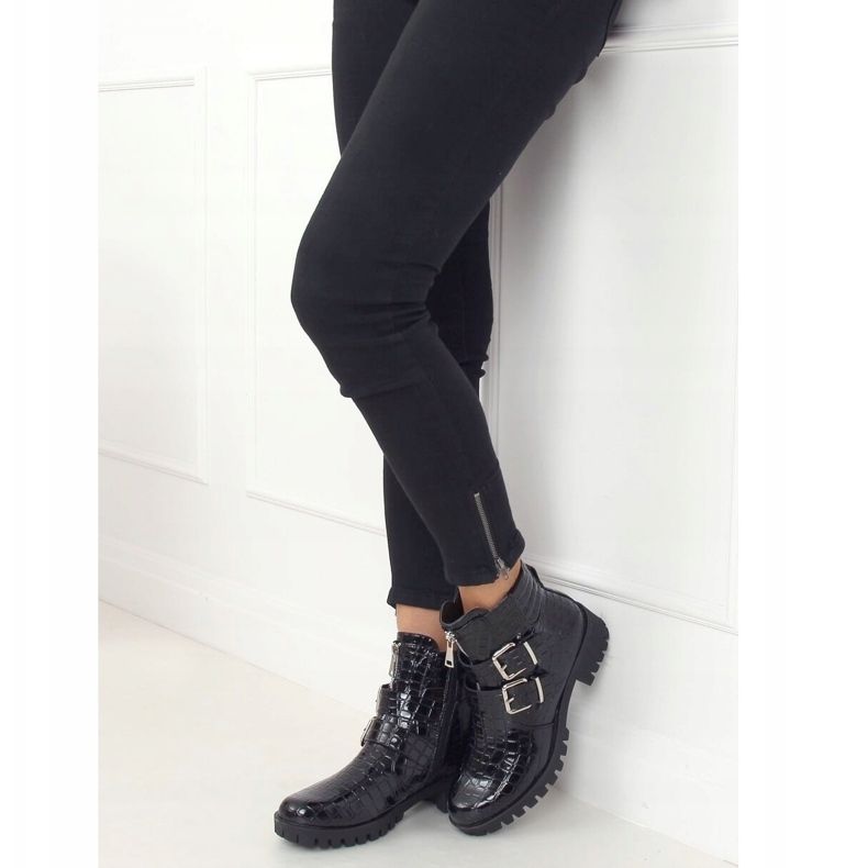 Botas femininas de couro envernizado preto XJ-29 Preto 1