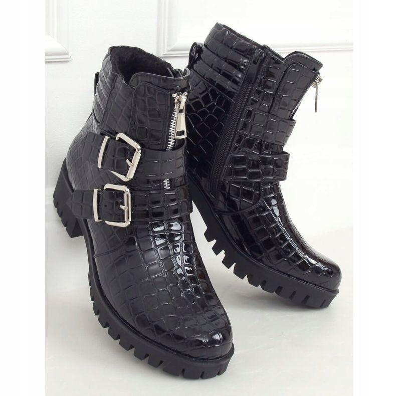 Botas femininas de couro envernizado preto XJ-29 Preto 2