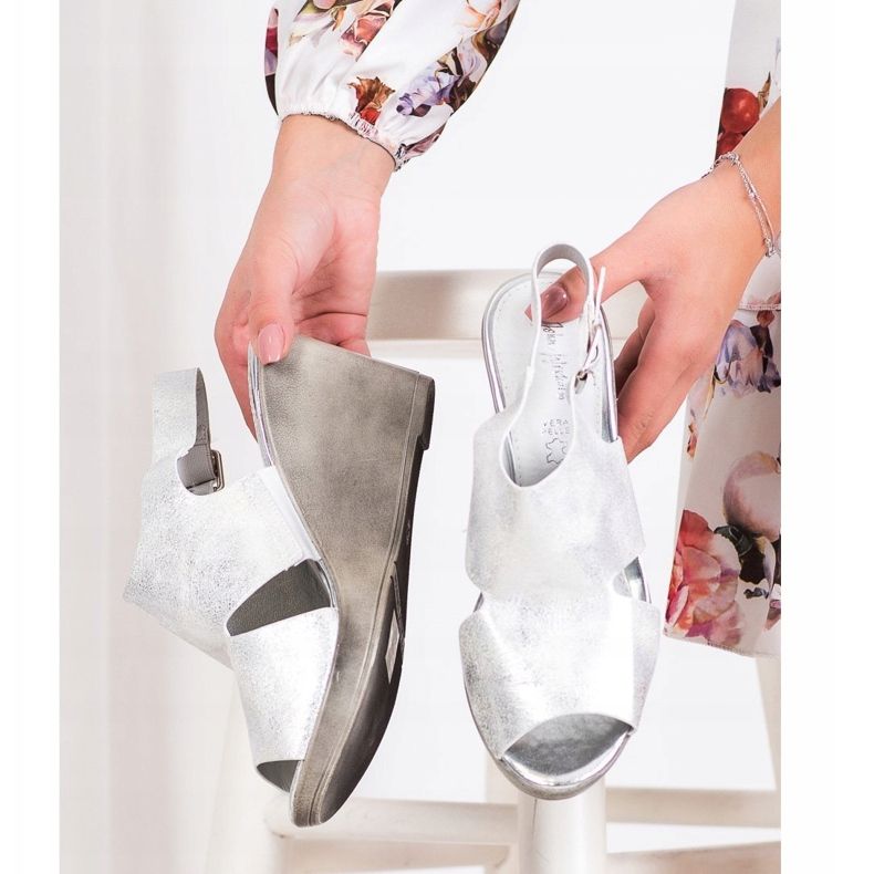 SHELOVET Sandálias Silver Wedge prata 2