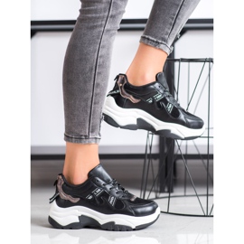 SHELOVET Tênis confortáveis ​​de couro ecológico preto 1