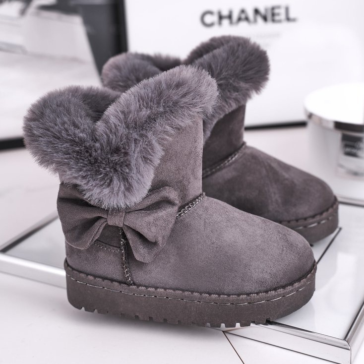 FRROCK Botas de neve infantis cinza Vella com laço de pele 1