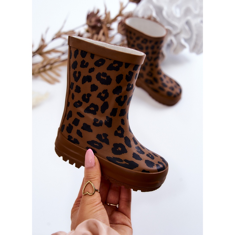 FRROCK Botas infantis de borracha marrom com estampa de leopardo Nanny castanho 1
