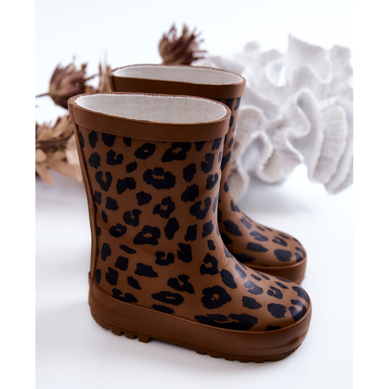 FRROCK Botas infantis de borracha marrom com estampa de leopardo Nanny castanho 2