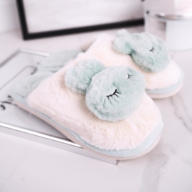 Chinelos de pele feminina coelho verde claro rosa 2