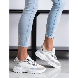 SHELOVET Tênis amarrados com couro ecológico branco cinza 2