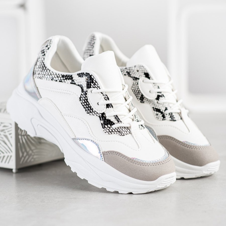 SHELOVET Tênis amarrados com couro ecológico branco cinza 1