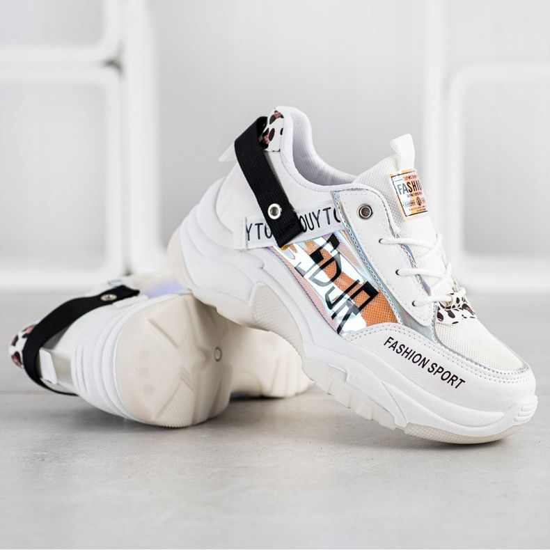 SHELOVET Tênis de moda esportiva branco marrom preto laranja 1