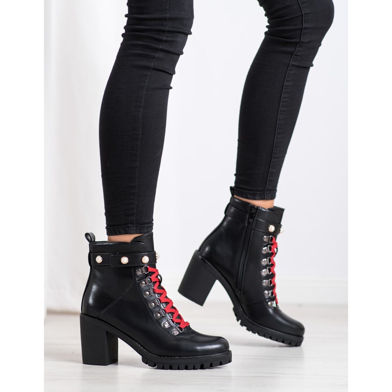 Ideal Shoes Botas de pedra no poste preto 2
