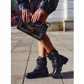 PS1 Botas femininas com fivelas grunge preto Victory 1