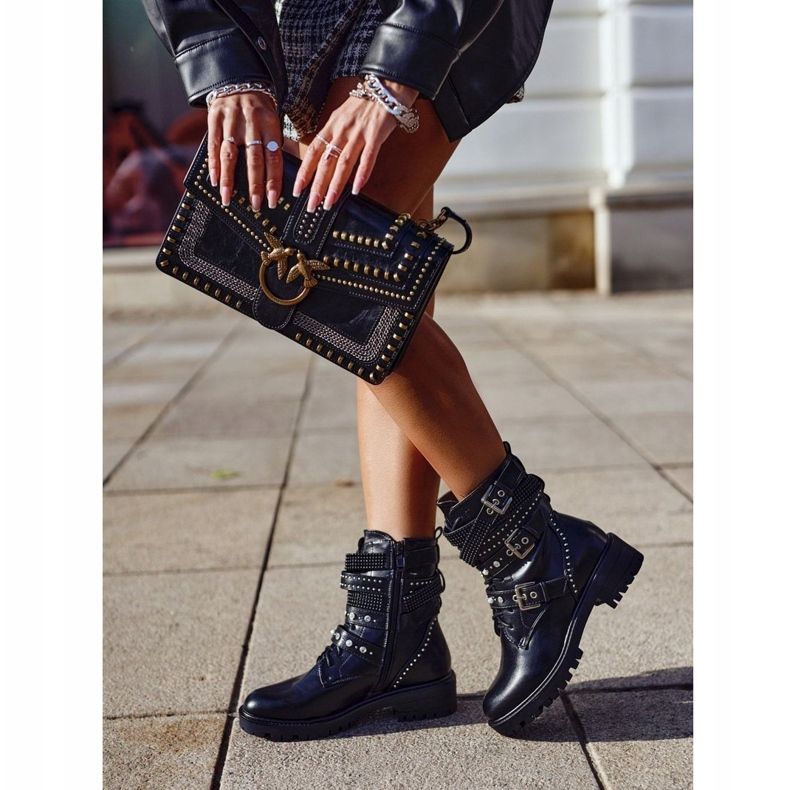 PS1 Botas femininas com fivelas grunge preto Victory 1