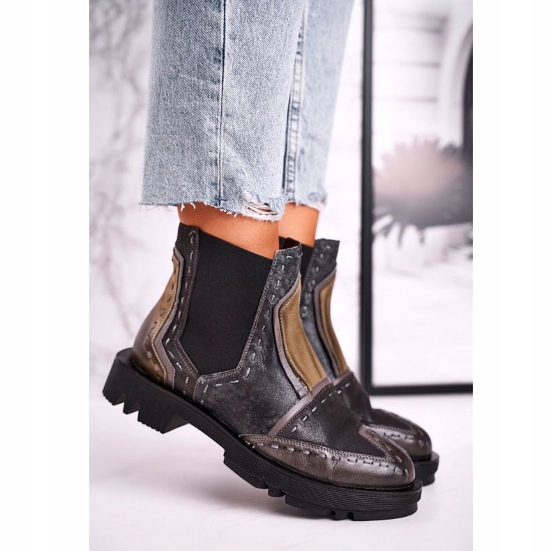 Botas femininas de couro Jodhpur Maciejka cinza 04634-03 bege marrom 2
