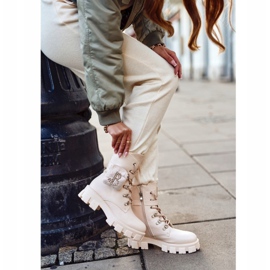 FS1 Botas femininas na plataforma bege quente Seul 1