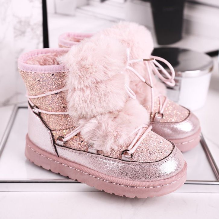 FRROCK Botas de neve infantil com pelo rosa prata 2