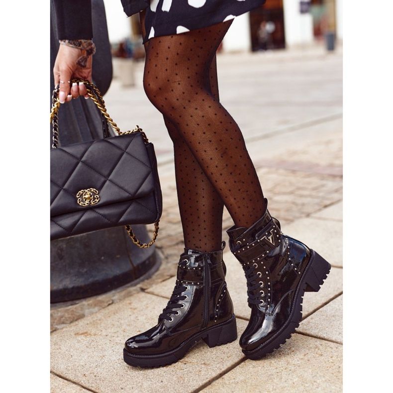 Botas de trabalhador femininas lacadas pretas Valeria preto 2