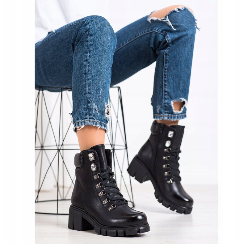 Ideal Shoes Trabalhadores de couro ecológico preto 1