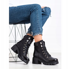 Ideal Shoes Trabalhadores de couro ecológico preto 2