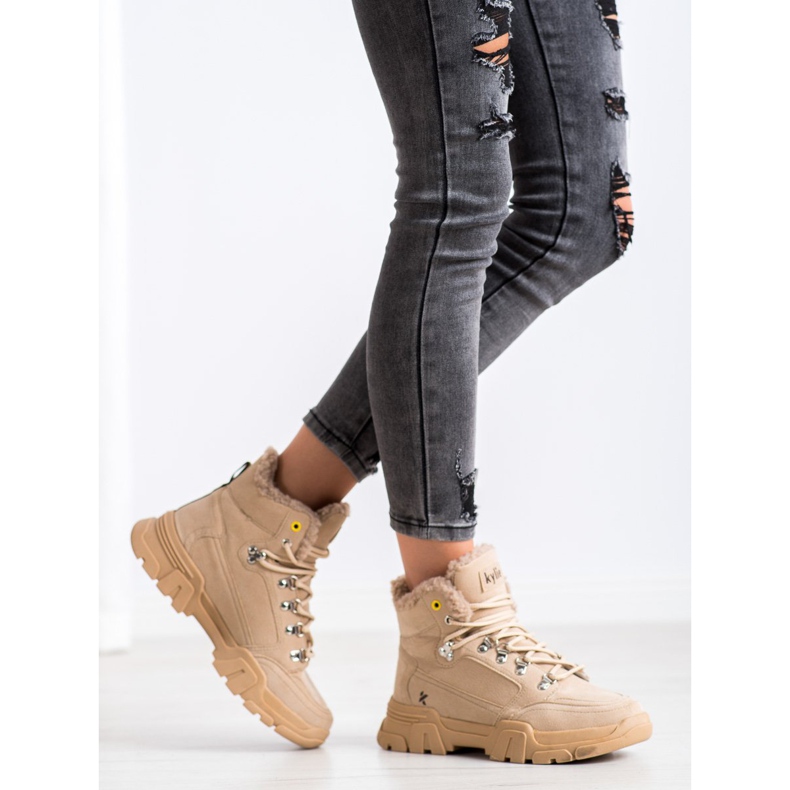 Kylie Caçadores com pele de carneiro bege 2