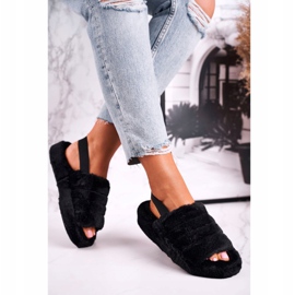 FJ1 Chinelos femininos com plataforma de pele preta floco de neve preto 2