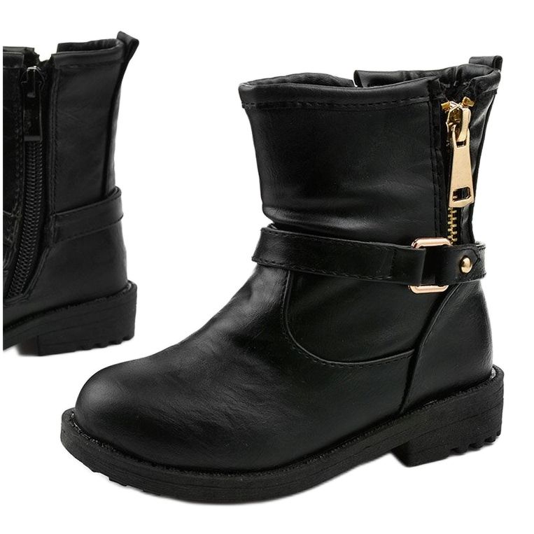 Botas infantis pretas para meninas de Jynriane preto 1