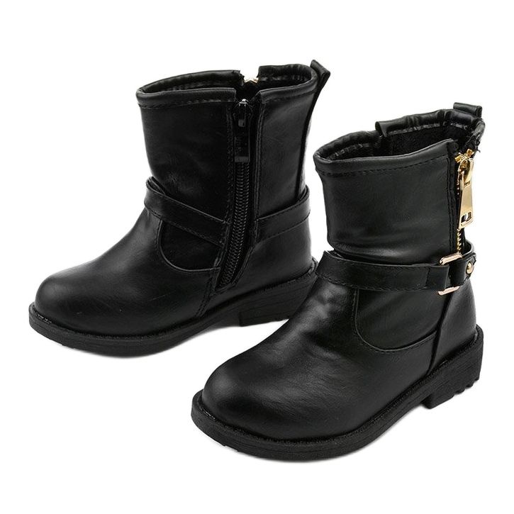 Botas infantis pretas para meninas de Jynriane preto 2