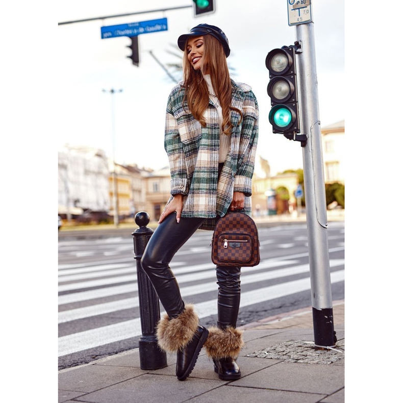 Botas femininas de couro para neve com pele de raposa preta preto 1