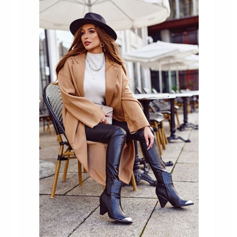 FG1 Botas femininas de biqueira de aço com estampa preta eterna preto 2