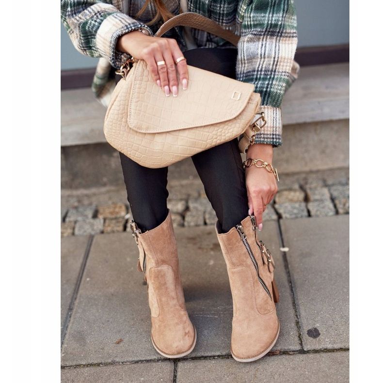 MSMG Botas femininas com salto camurça bege anabelle 1