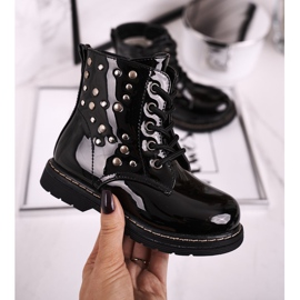 Botas aquecidas infantis com strass lacado preto fama 2