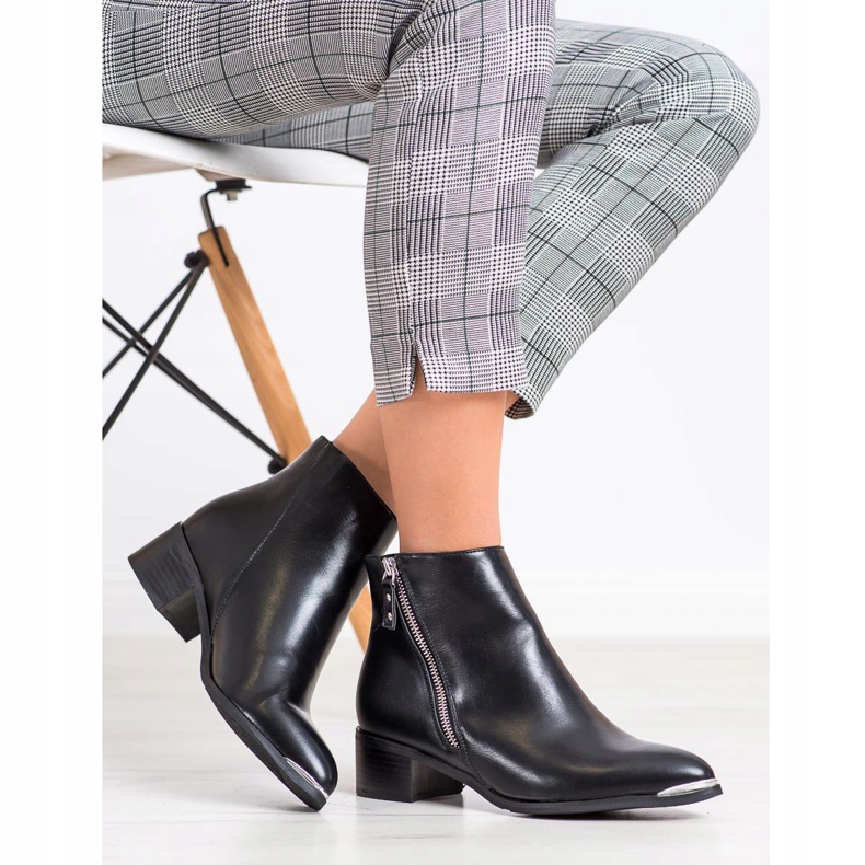Kayla Botas elegantes com zíper preto prata 1 Kayla Botas elegantes com zíper preto prata 1