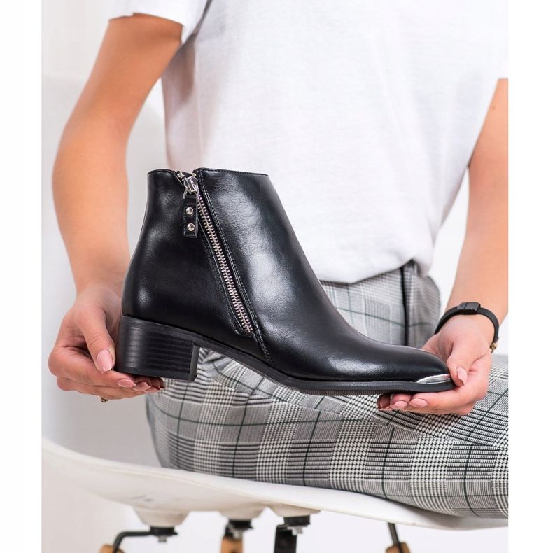 Kayla Botas elegantes com zíper preto prata 2 Kayla Botas elegantes com zíper preto prata 2