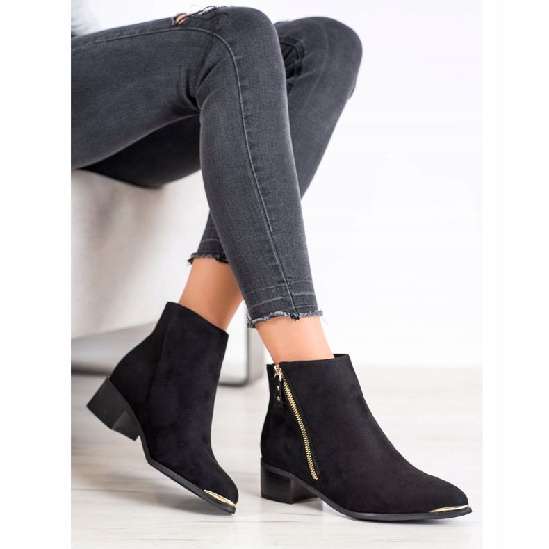 Kayla Botas elegantes com zíper preto dourado 1 Kayla Botas elegantes com zíper preto dourado 1