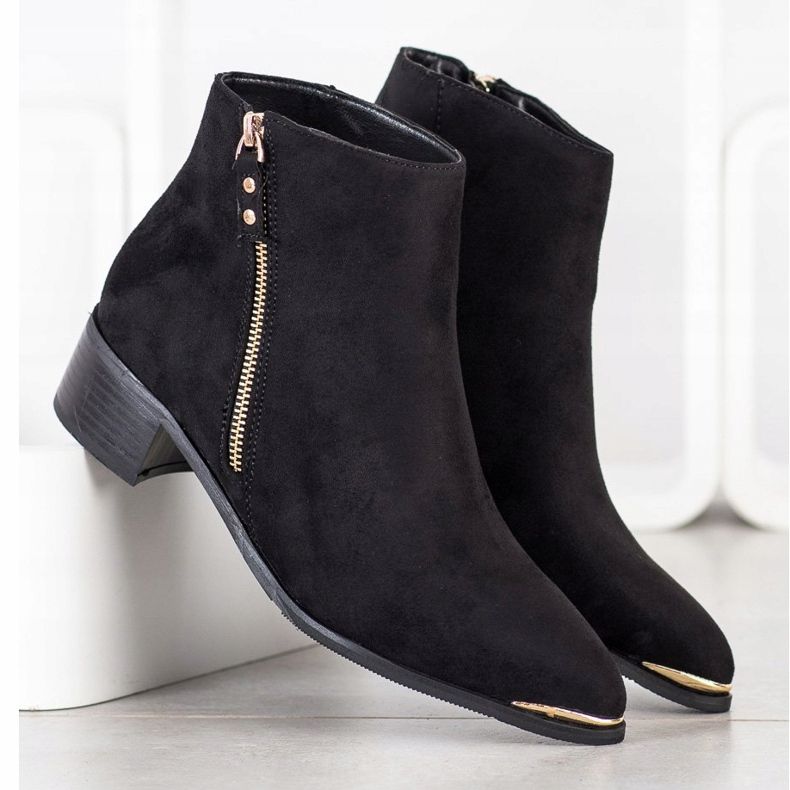 Kayla Botas elegantes com zíper preto dourado 2 Kayla Botas elegantes com zíper preto dourado 2