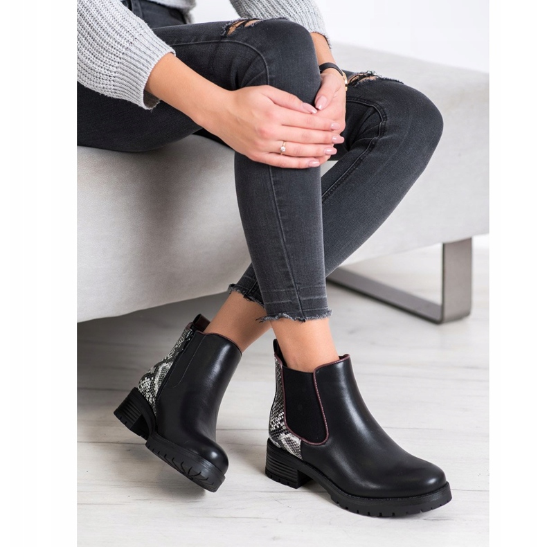 SHELOVET Botas confortáveis ​​com estampa de cobra branco preto 1