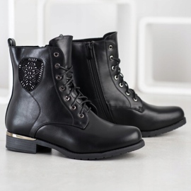 Gogo Botas amarradas com cristais preto 1
