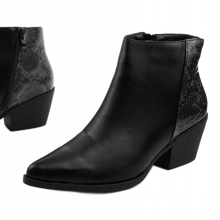 Botas de cowboy femininas Prerent pretas preto cinza 1