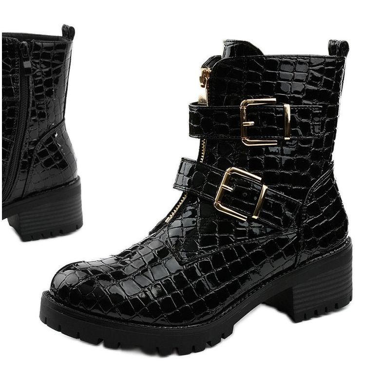 Botas Lineley lacadas pretas com isolamento plano preto 1