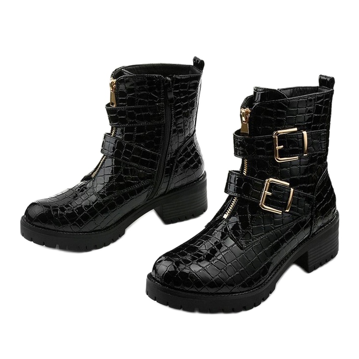 Botas Lineley lacadas pretas com isolamento plano preto 2