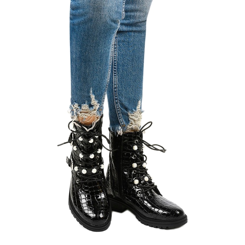 Botas pretas com isolamento achatado pérolas Torwain preto 1