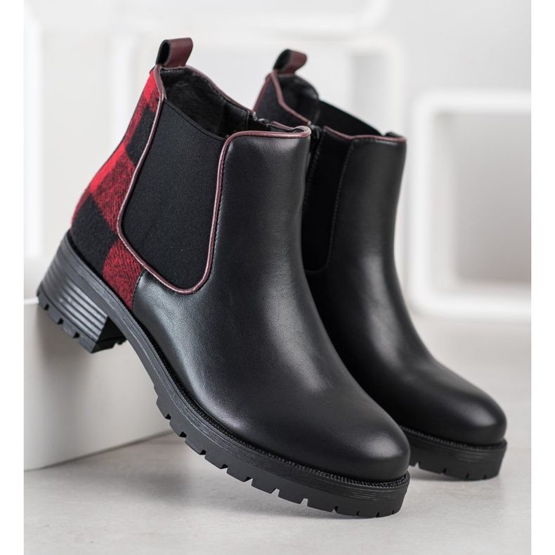 SHELOVET Botas xadrez confortáveis preto 1