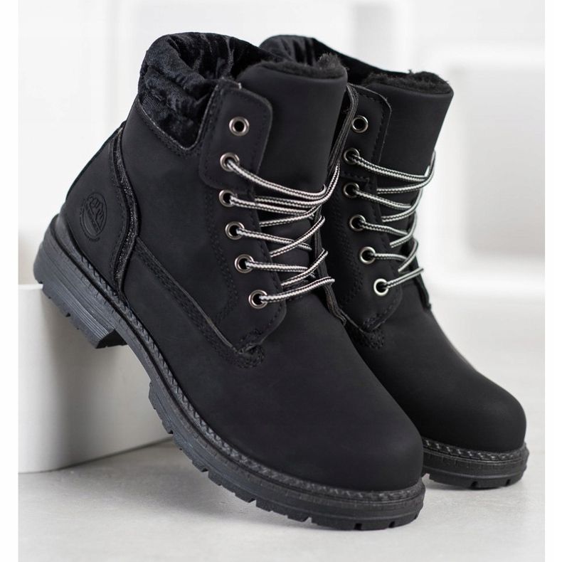 SHELOVET Botas de caminhada com parte superior de veludo preto 1