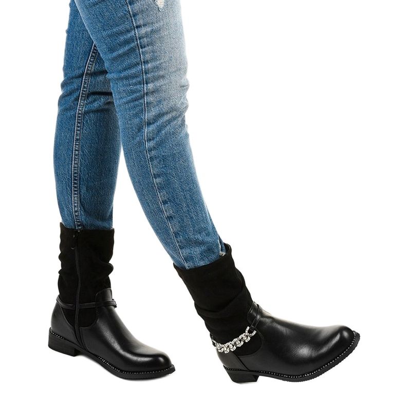 Botas pretas, planas e isoladas com zíper Petgella preto prata 1 Botas pretas, planas e isoladas com zíper Petgella preto prata 1