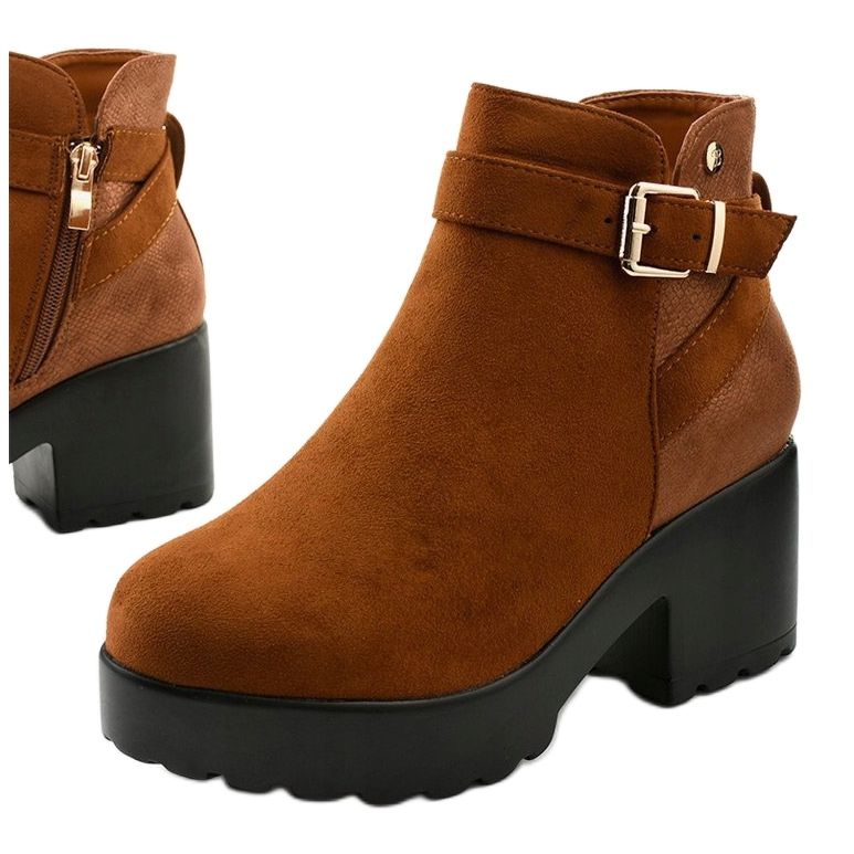 Botas de cano curto de camelo com zíper Meridvielle castanho amarelo 1 Botas de cano curto de camelo com zíper Meridvielle castanho amarelo 1