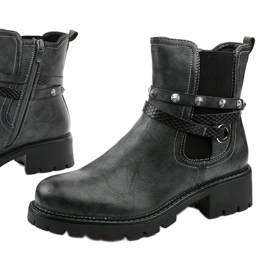 Botins de cano baixo cinza com zíper Siempleglam preto 1