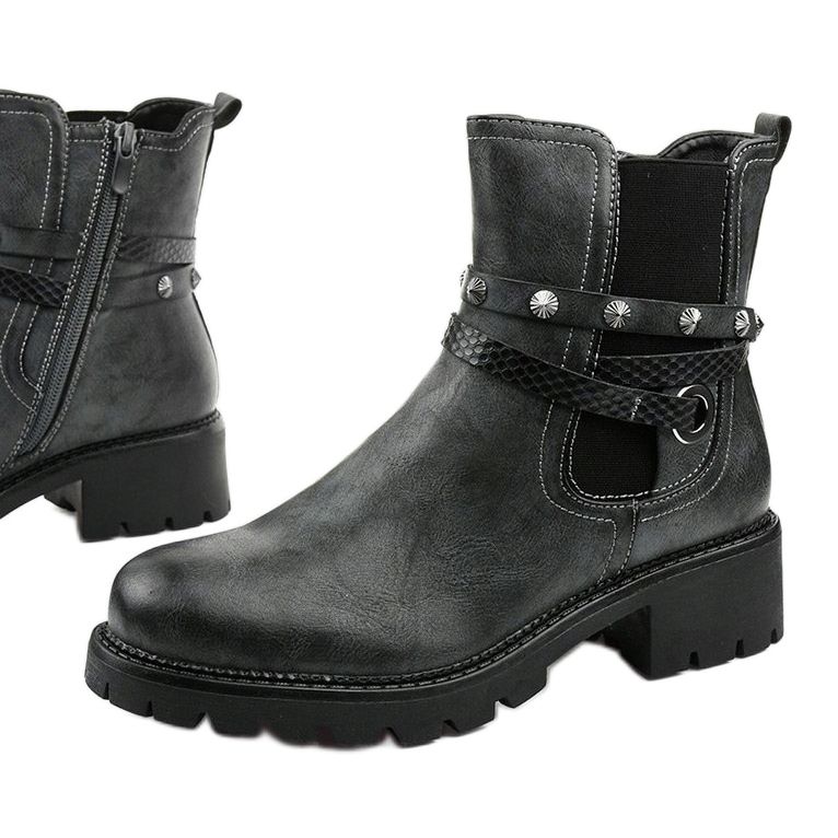 Botins de cano baixo cinza com zíper Siempleglam preto 1