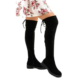Botas pretas sem salto com uma longa haste Cozysand preto 1 Botas pretas sem salto com uma longa haste Cozysand preto 1