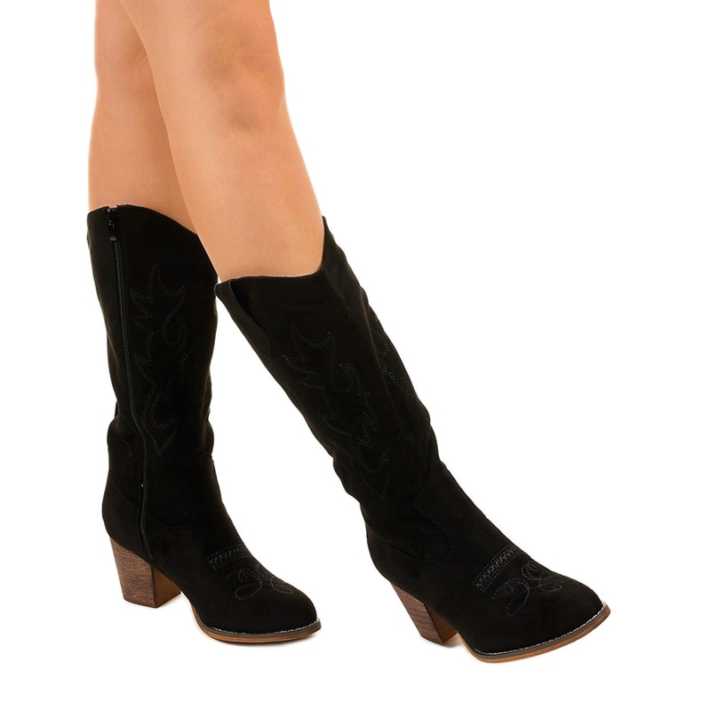 Botas de cowboy de camurça preta com zíper Infarred preto 1 Botas de cowboy de camurça preta com zíper Infarred preto 1