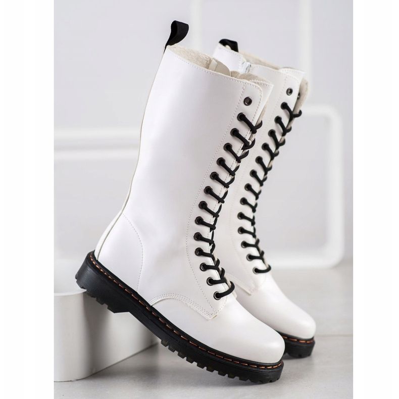SHELOVET Botas brancas altas branco preto 1