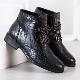 Goodin Botas elegantes com cordões preto prata 1 Goodin Botas elegantes com cordões preto prata 1