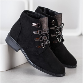 Goodin Botas elegantes com cordões preto prata 2 Goodin Botas elegantes com cordões preto prata 2