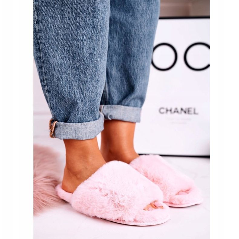 Chinelos de pele rosa feminino doces 1